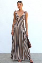 Stripe Lace-Up Midi Dress
