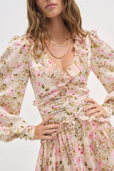 Floral Frill Lantern Sleeve Mini Dress