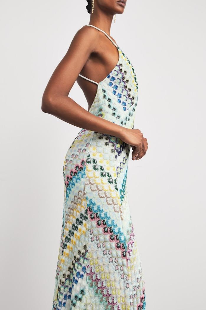 Crochet Stripe Backless Maxi Dress