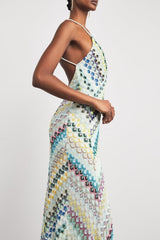 Crochet Stripe Backless Maxi Dress