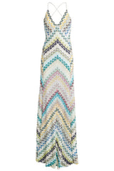Crochet Stripe Backless Maxi Dress
