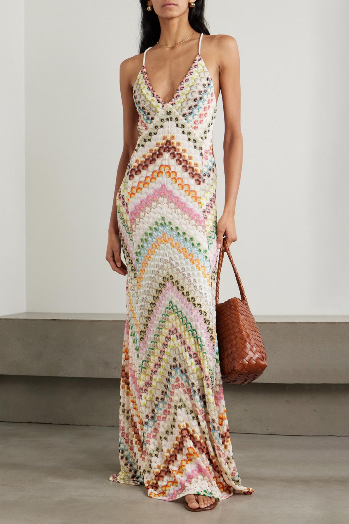 Crochet Stripe Backless Maxi Dress