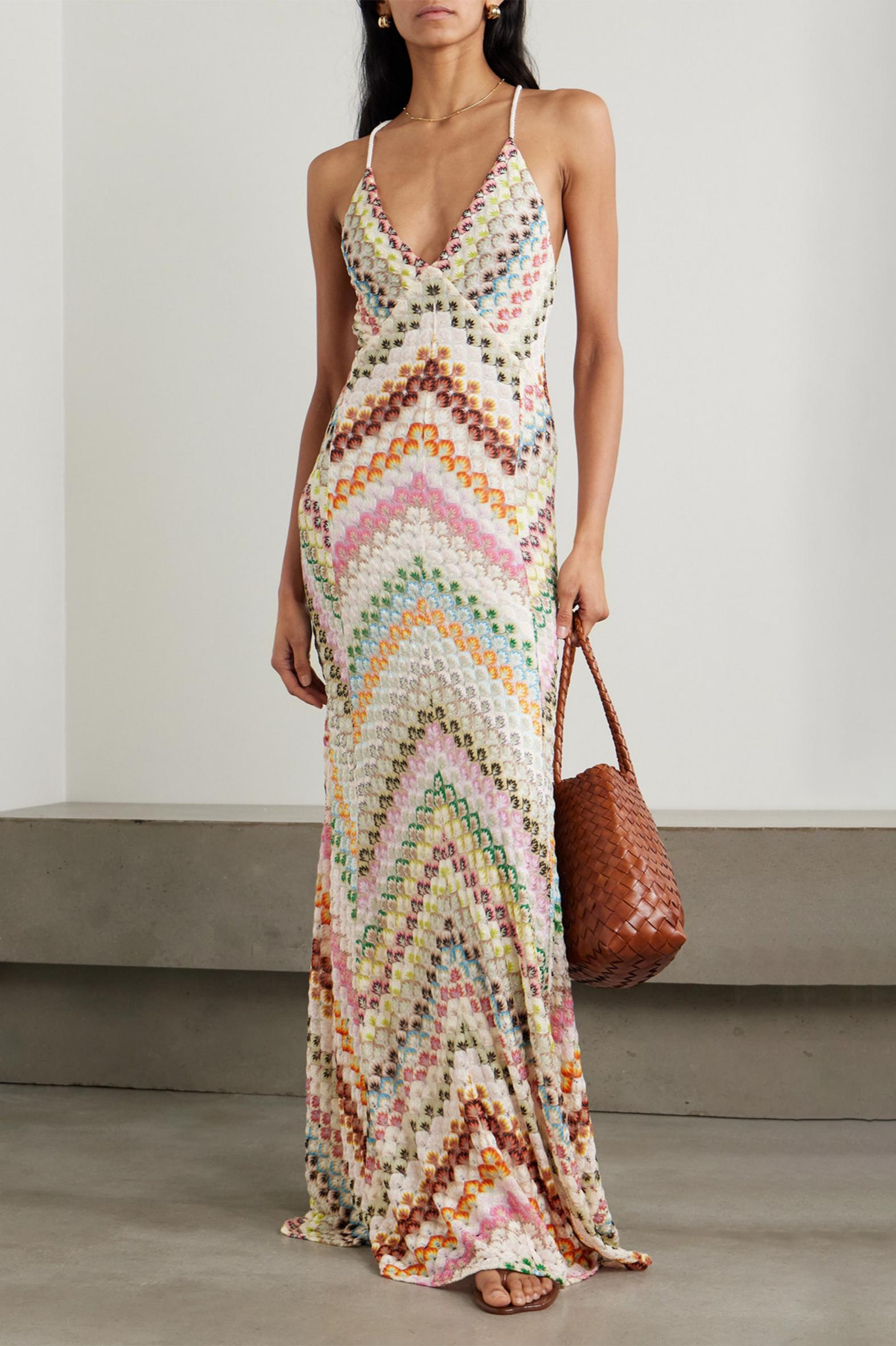 Crochet Stripe Backless Maxi Dress