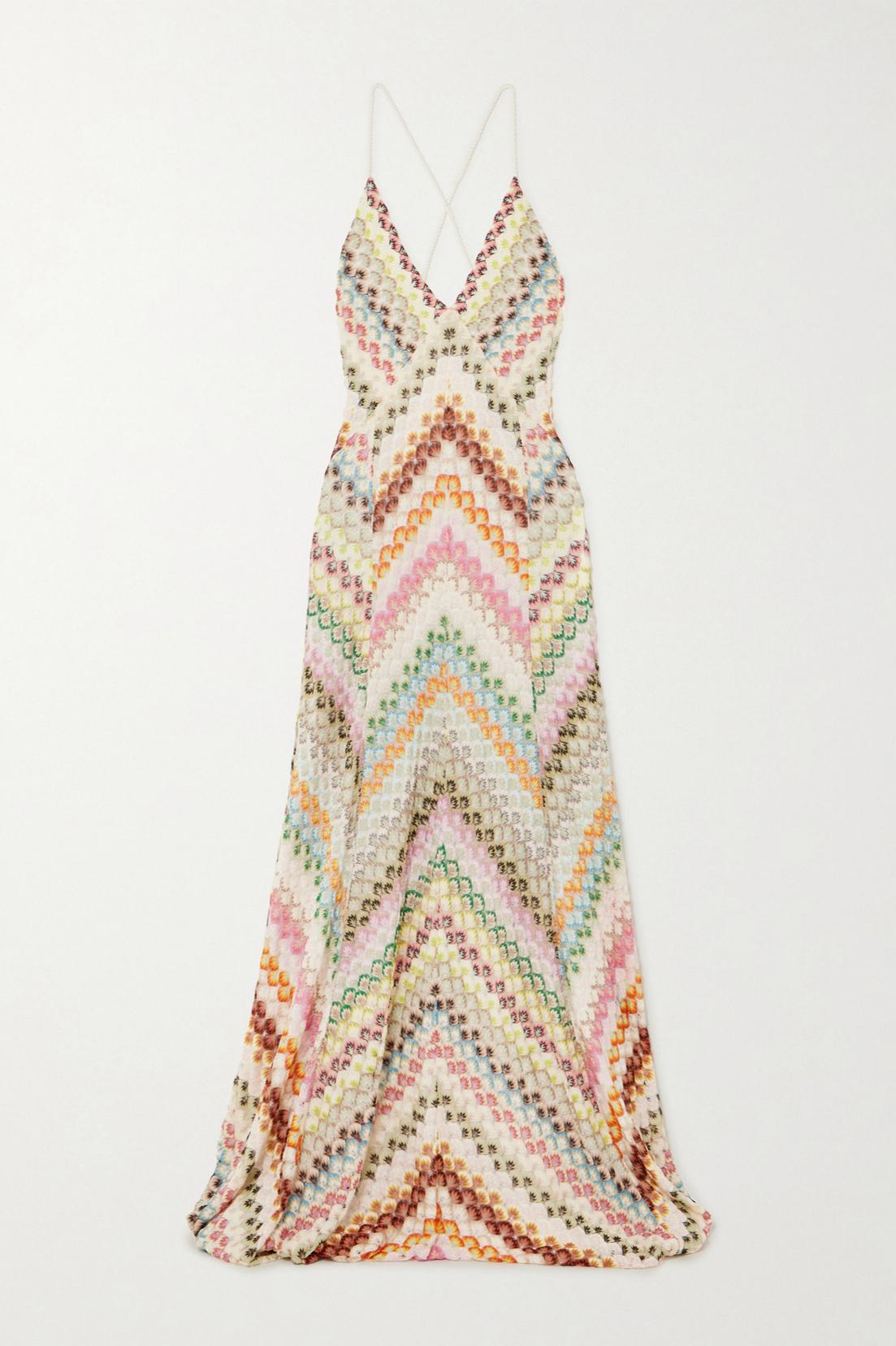 Crochet Stripe Backless Maxi Dress