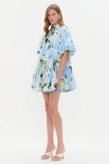 Floral Raglan Sleeve Pleated Mini Dress