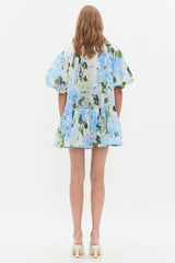 Floral Raglan Sleeve Pleated Mini Dress