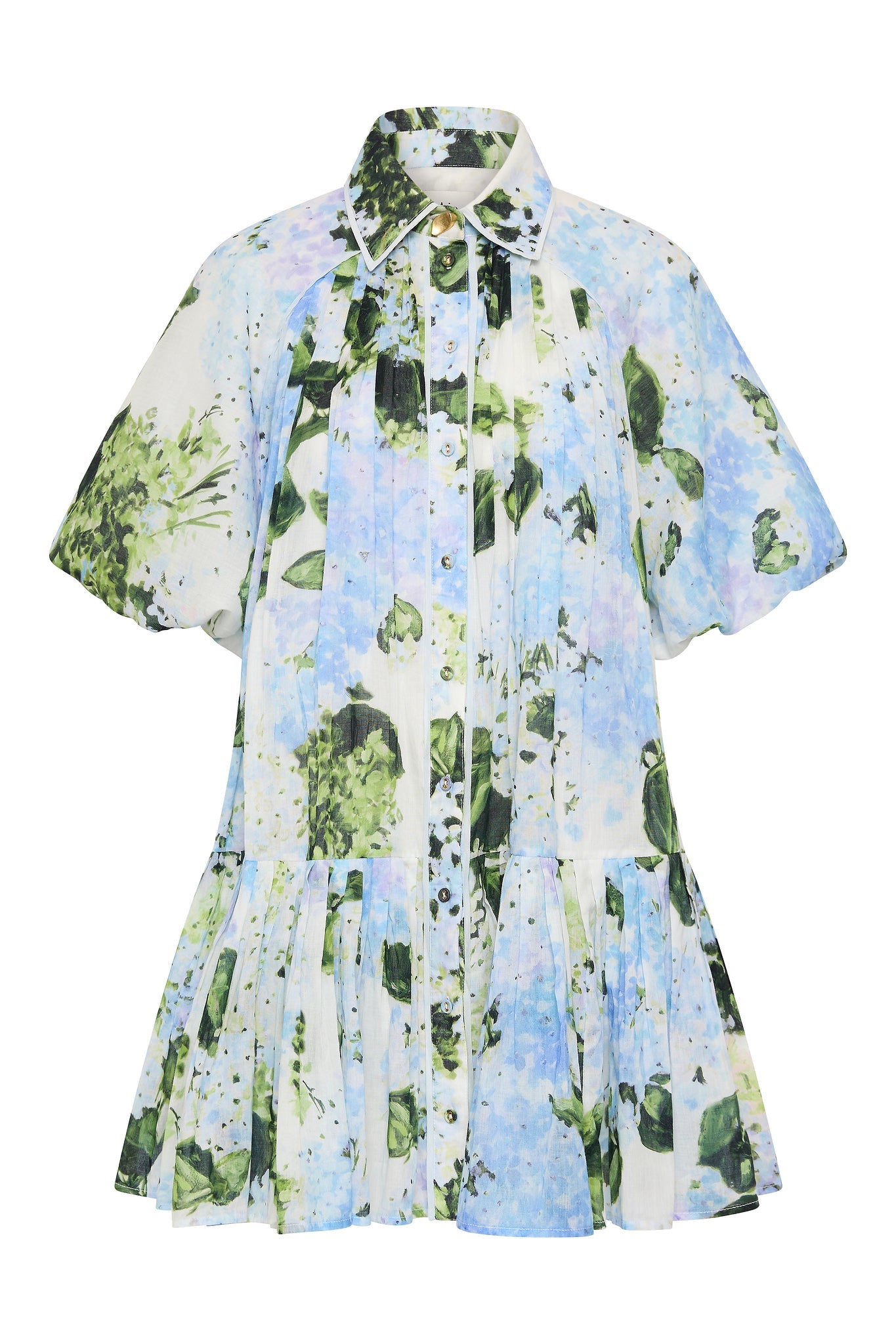 Floral Raglan Sleeve Pleated Mini Dress
