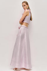 Satin 3D Flower Sleeveless Top & Mid Waist Skirt Set