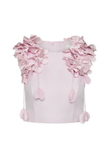 Satin 3D Flower Sleeveless Top & Mid Waist Skirt Set