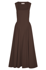 Solid Square Collar Gathering Midi Dress