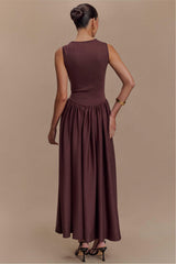 Solid Square Collar Gathering Midi Dress
