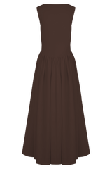 Solid Square Collar Gathering Midi Dress