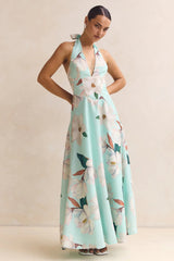 Floral Halter Neck Tie-Up Maxi Dress