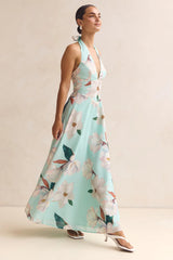 Floral Halter Neck Tie-Up Maxi Dress