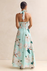 Floral Halter Neck Tie-Up Maxi Dress
