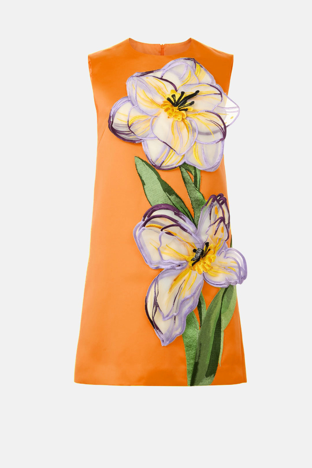 Appliquéd Round Neck Sleeveless Mini Dress