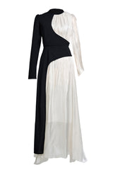Contrast Color Satin Splicing Jersey Maxi Dress