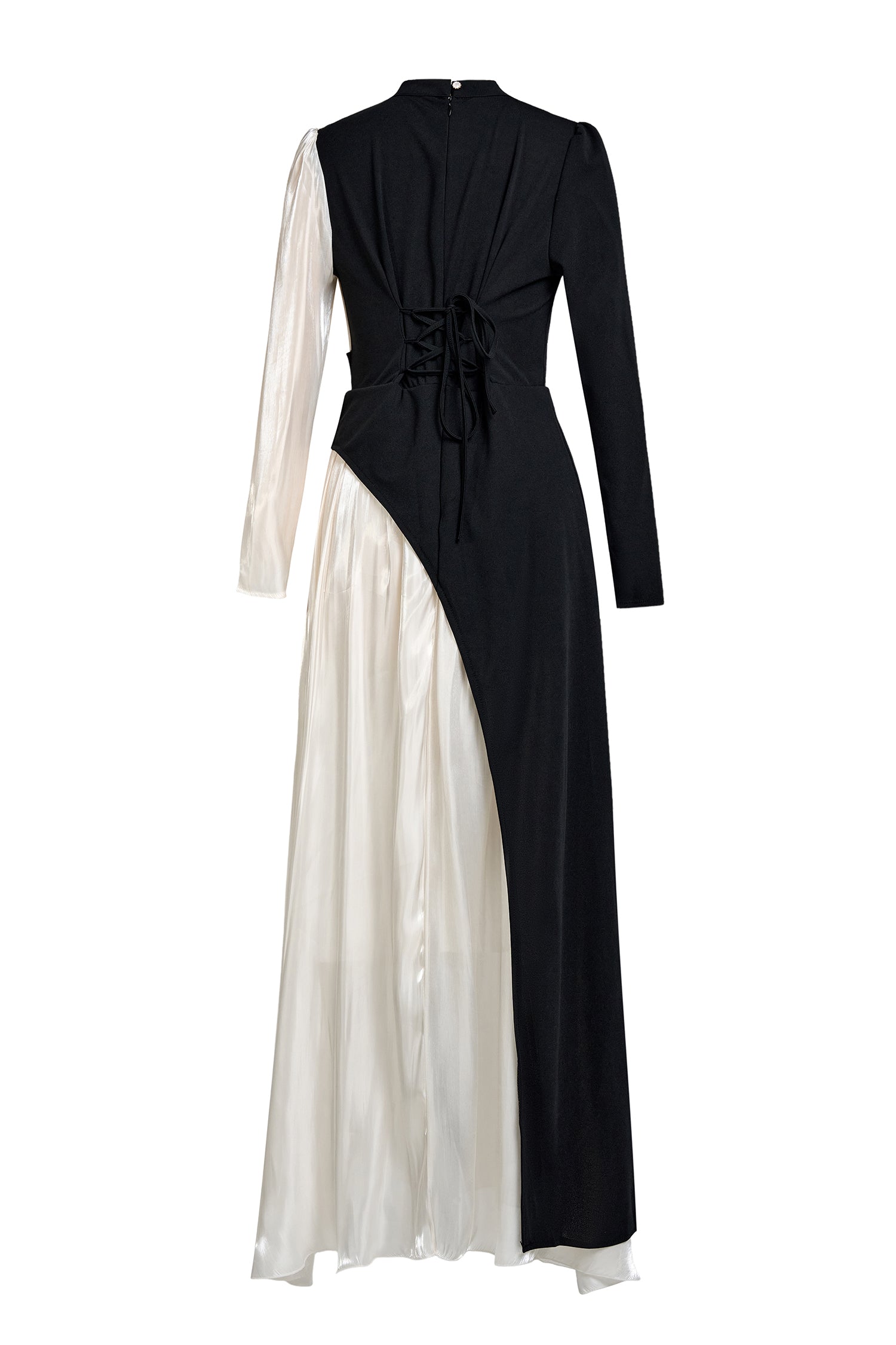 Contrast Color Satin Splicing Jersey Maxi Dress