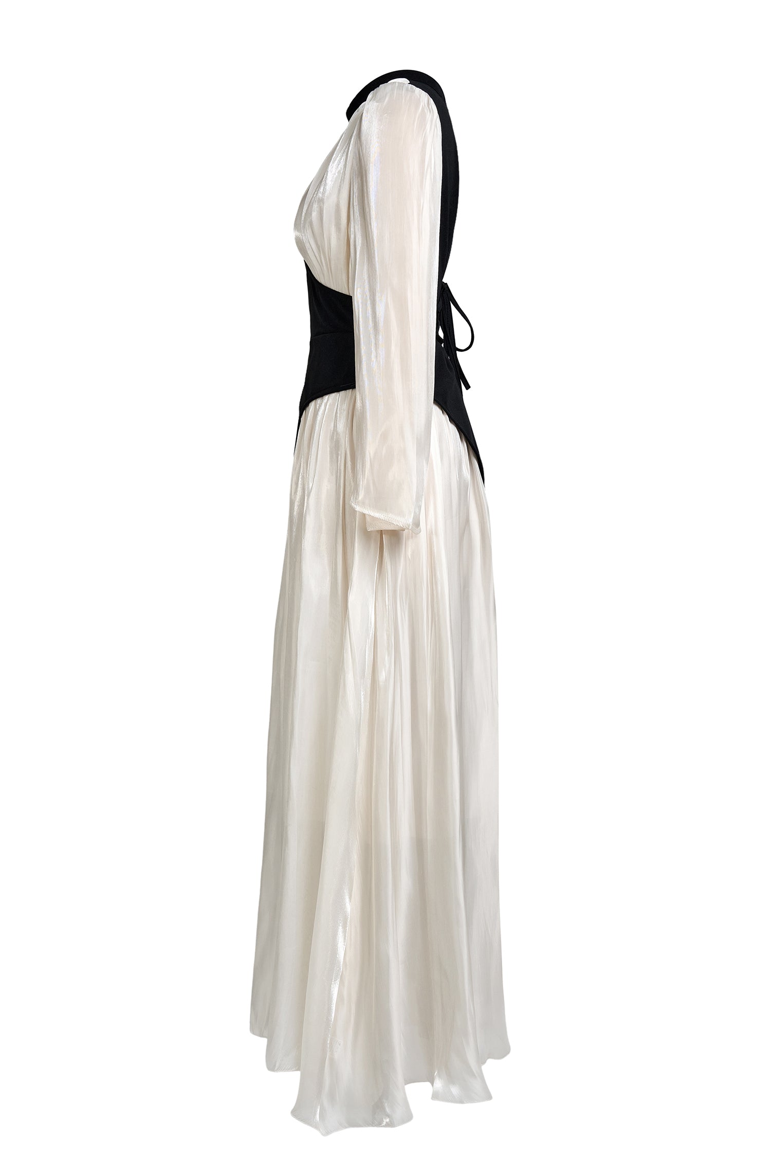Contrast Color Satin Splicing Jersey Maxi Dress
