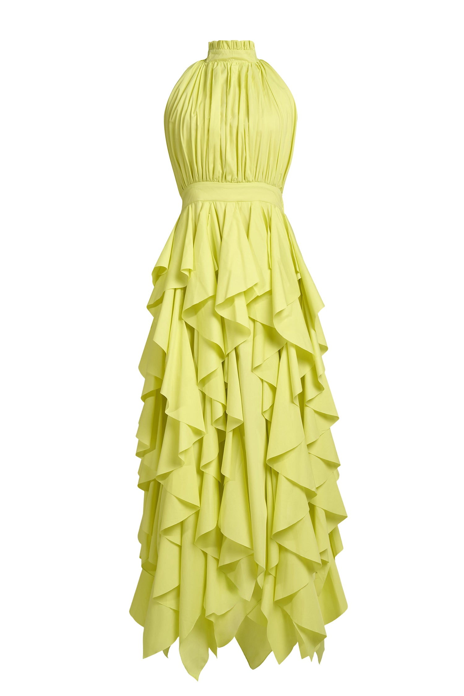 Solid Halter Neck Ruffle Midi Dress