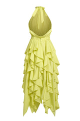 Solid Halter Neck Ruffle Maxi Dress