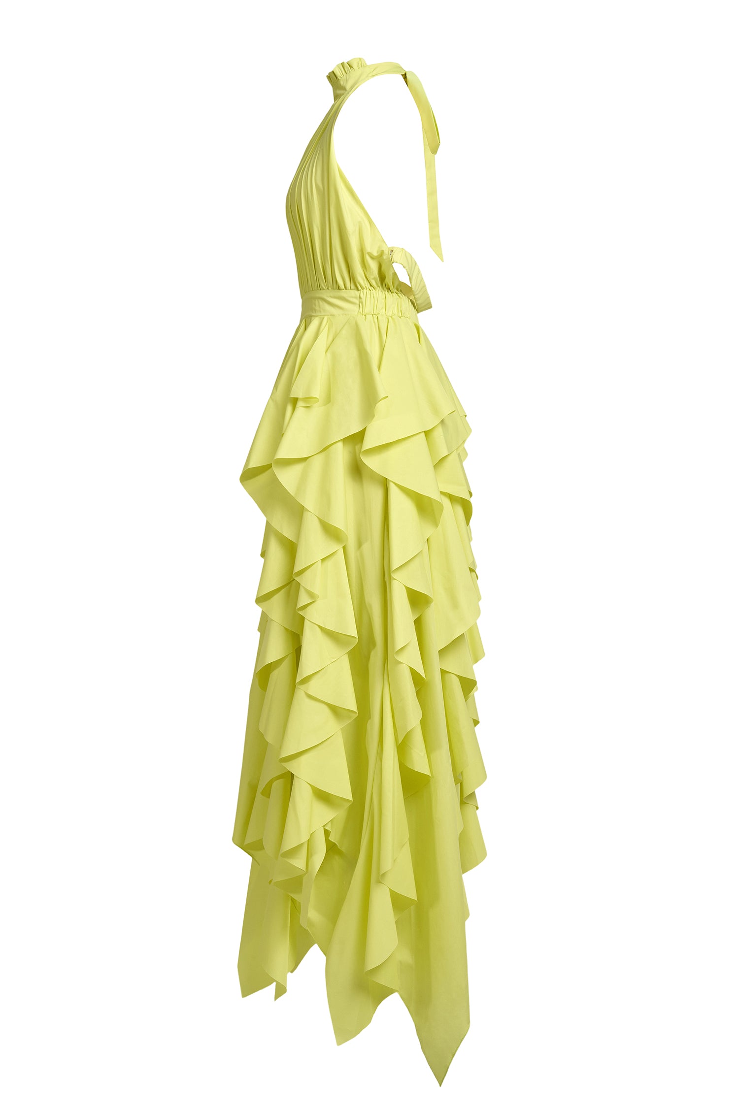 Solid Halter Neck Ruffle Maxi Dress