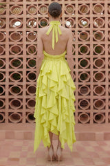 Solid Halter Neck Ruffle Maxi Dress