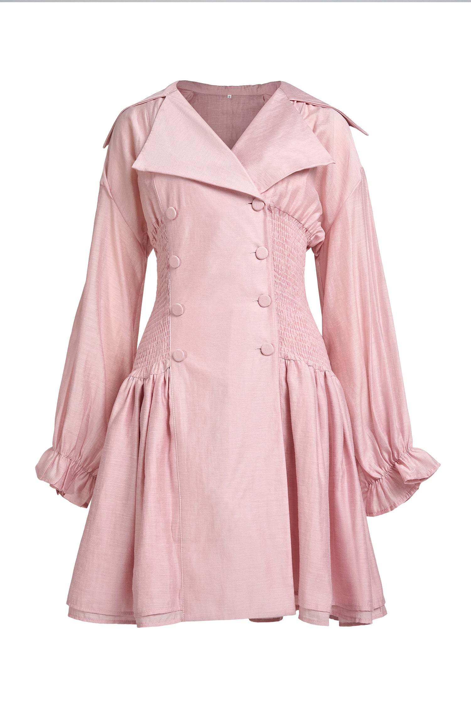 Solid Smocking Long Sleeve Mini Dress