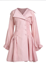 Solid Smocking Long Sleeve Mini Dress