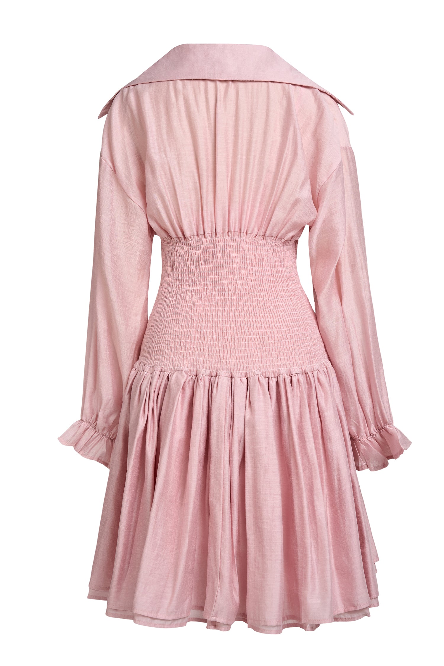 Solid Smocking Long Sleeve Mini Dress
