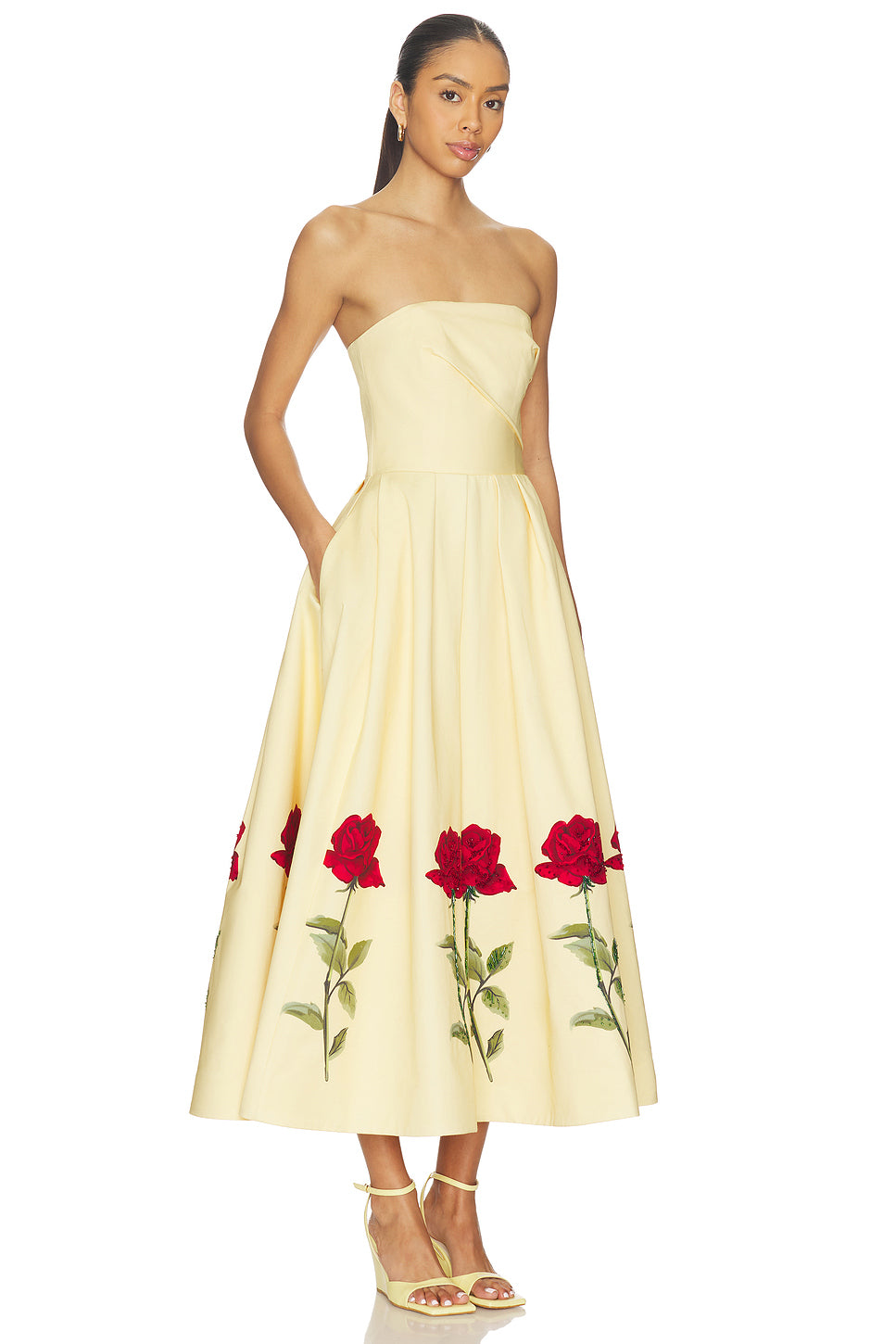 Satin Floral Off-Shoulder Midi Dress