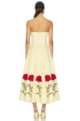 Satin Floral Off-Shoulder Midi Dress