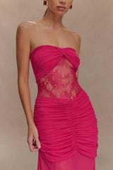 Mesh Splicing Lace Off-Shoulder Maxi Dress
