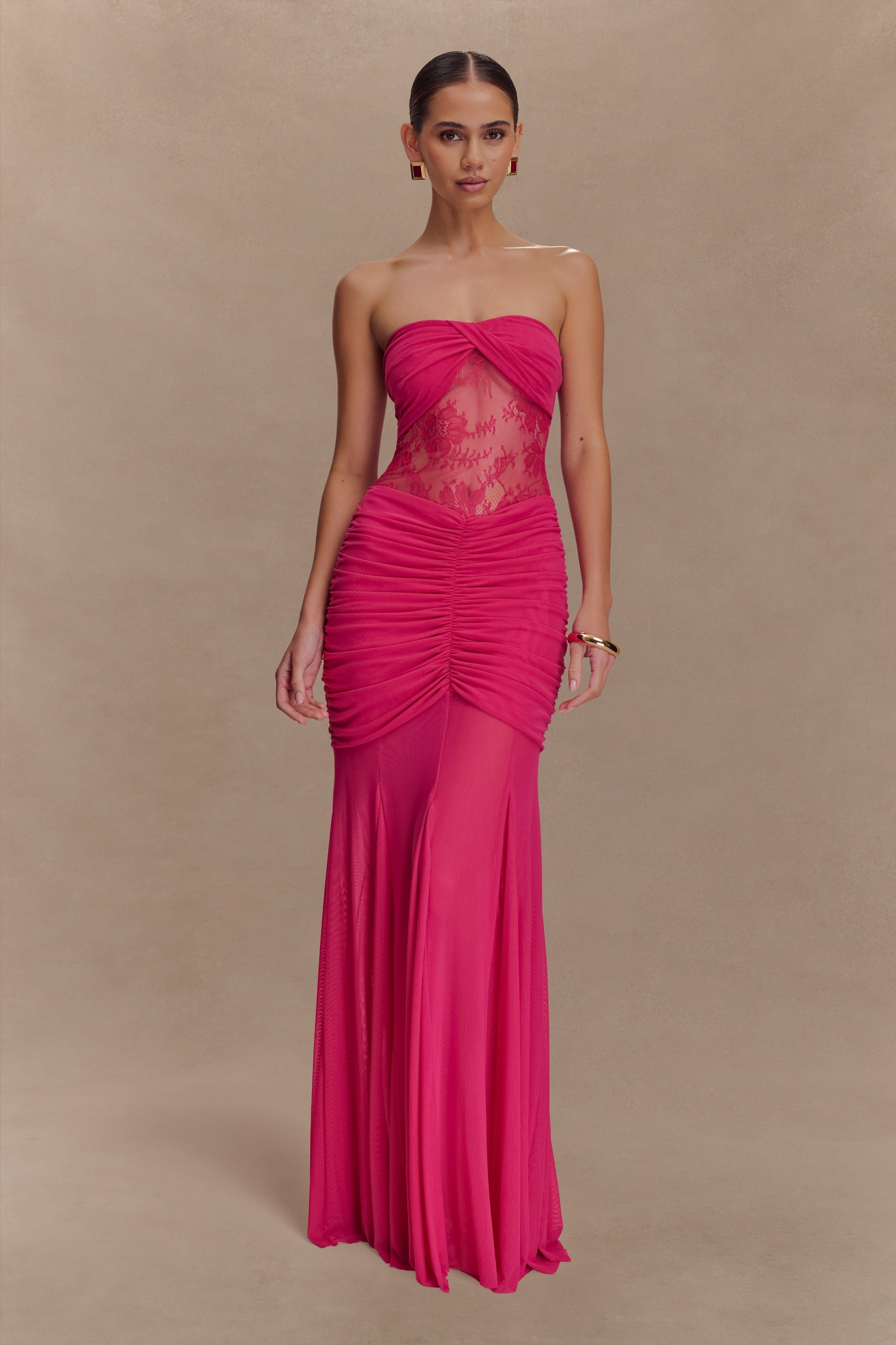 Mesh Splicing Lace Off-Shoulder Maxi Dress