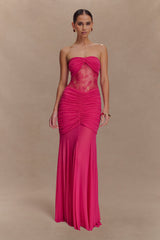 Mesh Splicing Lace Off-Shoulder Maxi Dress