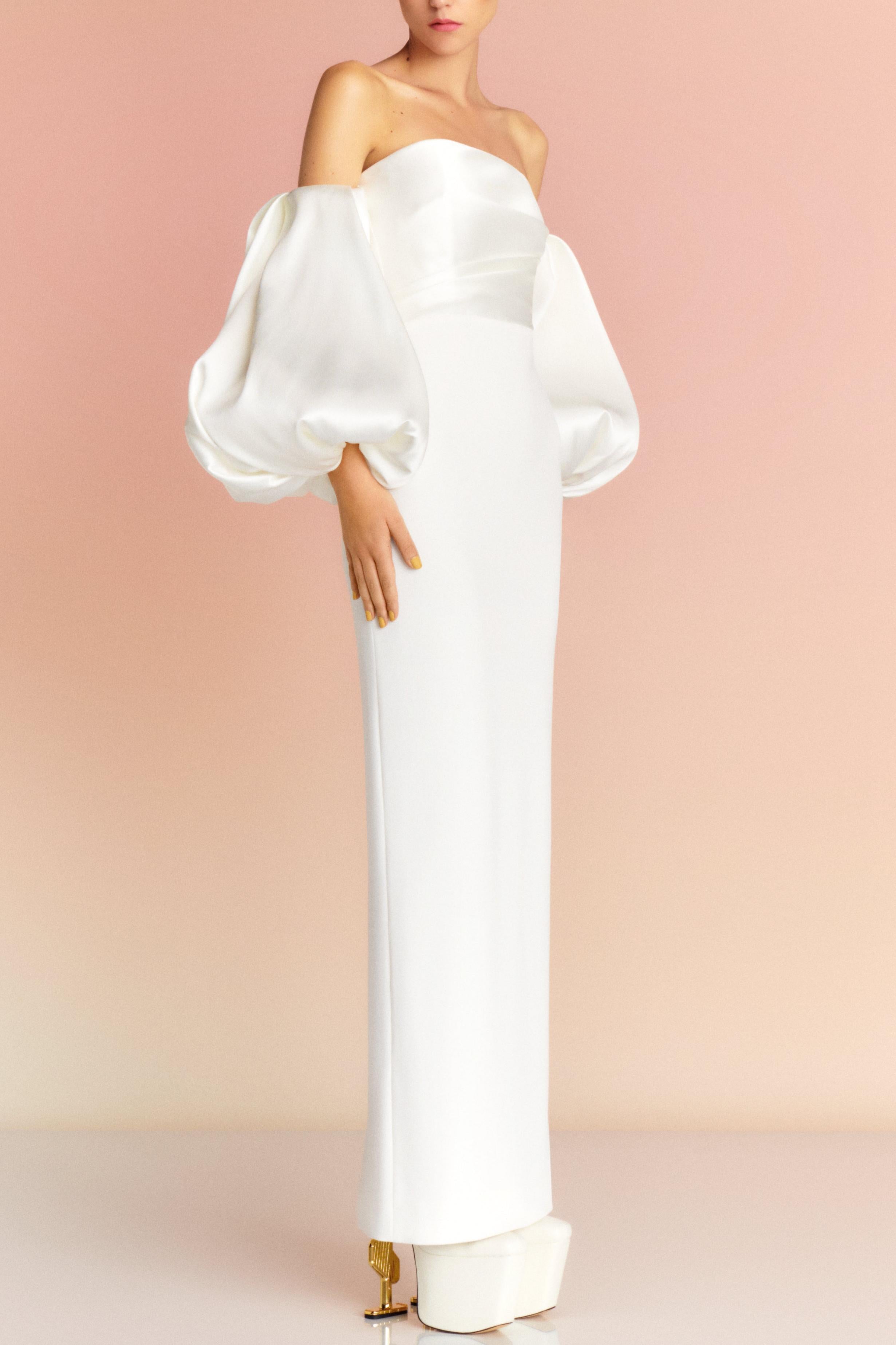Satin Lantern Sleeve Off-Shoulder Maxi Dress