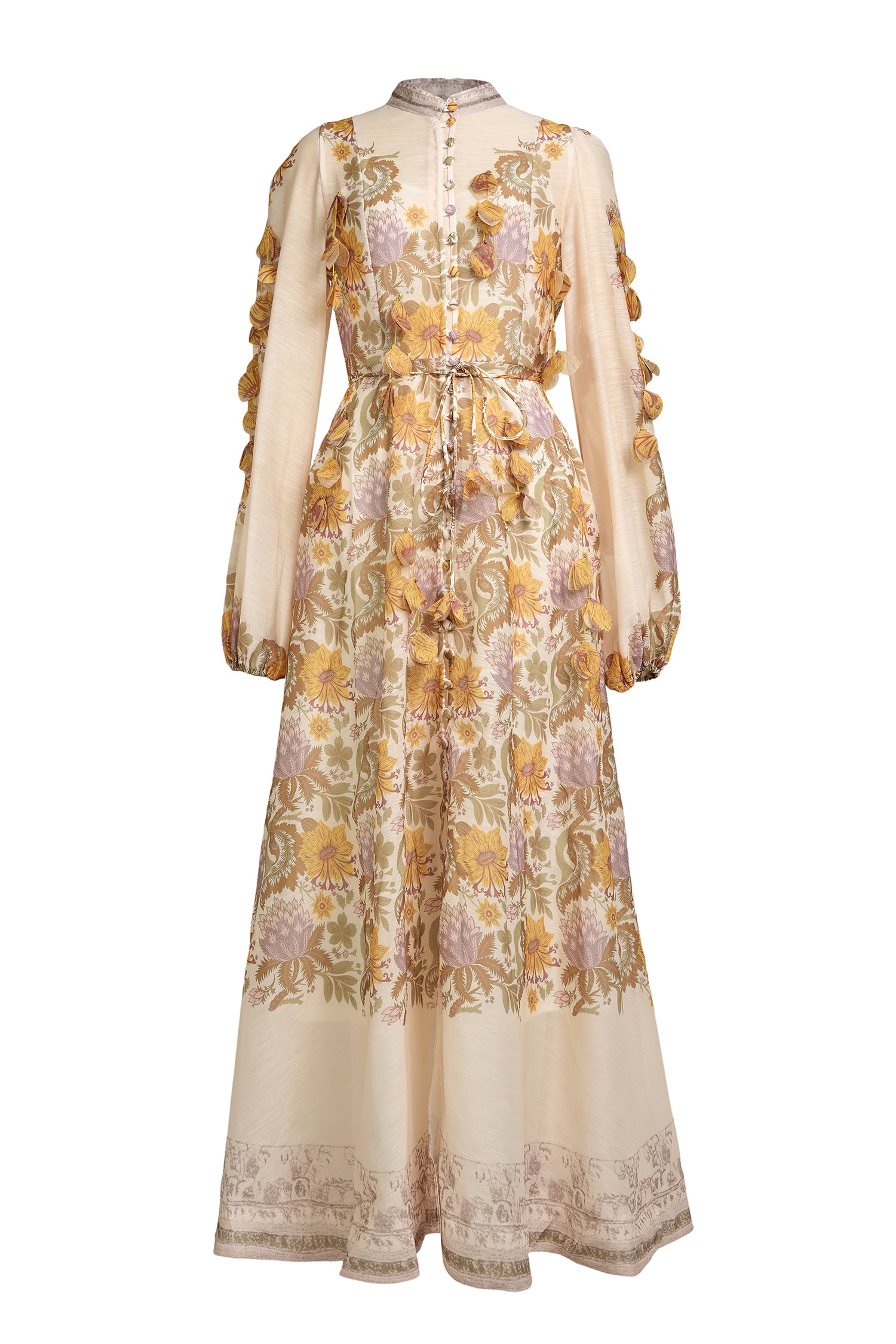 Floral Beaded Single Breasted Maxi Dress