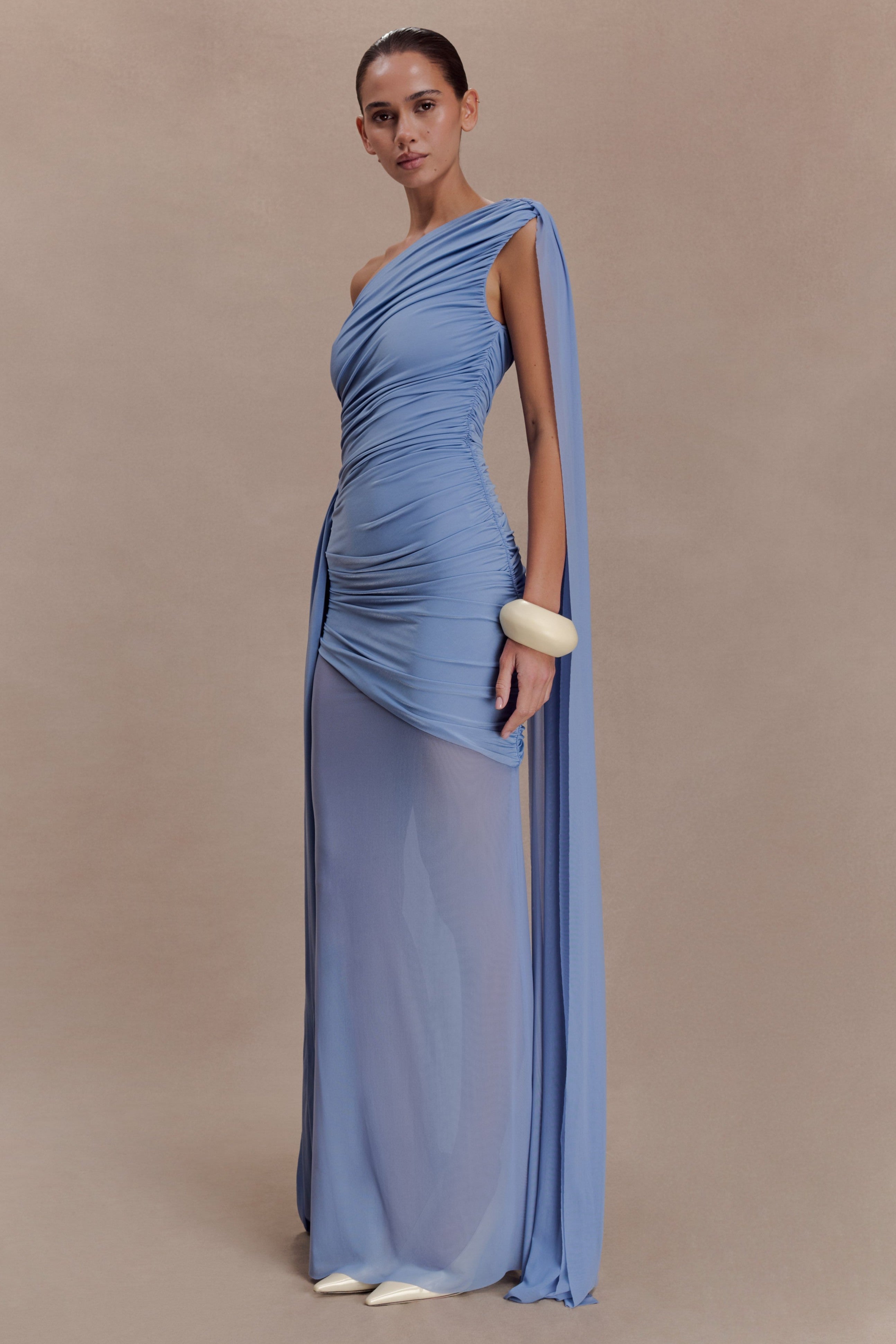Mesh Splicing Jersey Cape Sleeve Maxi Dress
