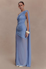 Mesh Splicing Jersey Cape Sleeve Maxi Dress