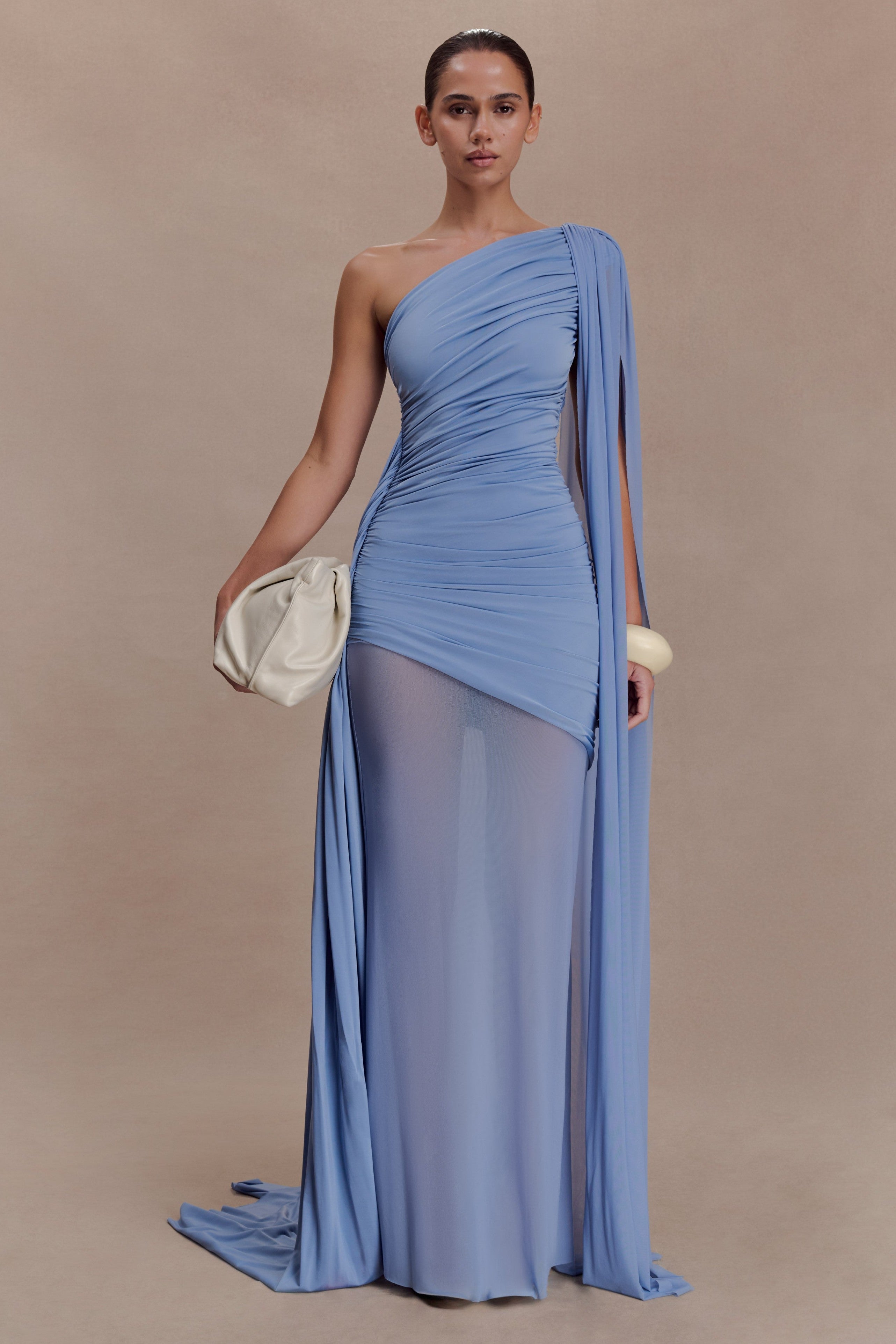 Mesh Splicing Jersey Cape Sleeve Maxi Dress