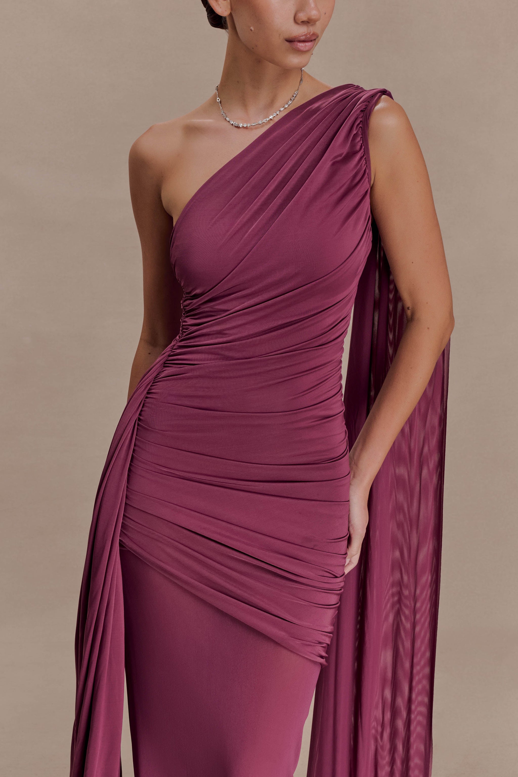 Mesh Splicing Jersey Cape Sleeve Maxi Dress