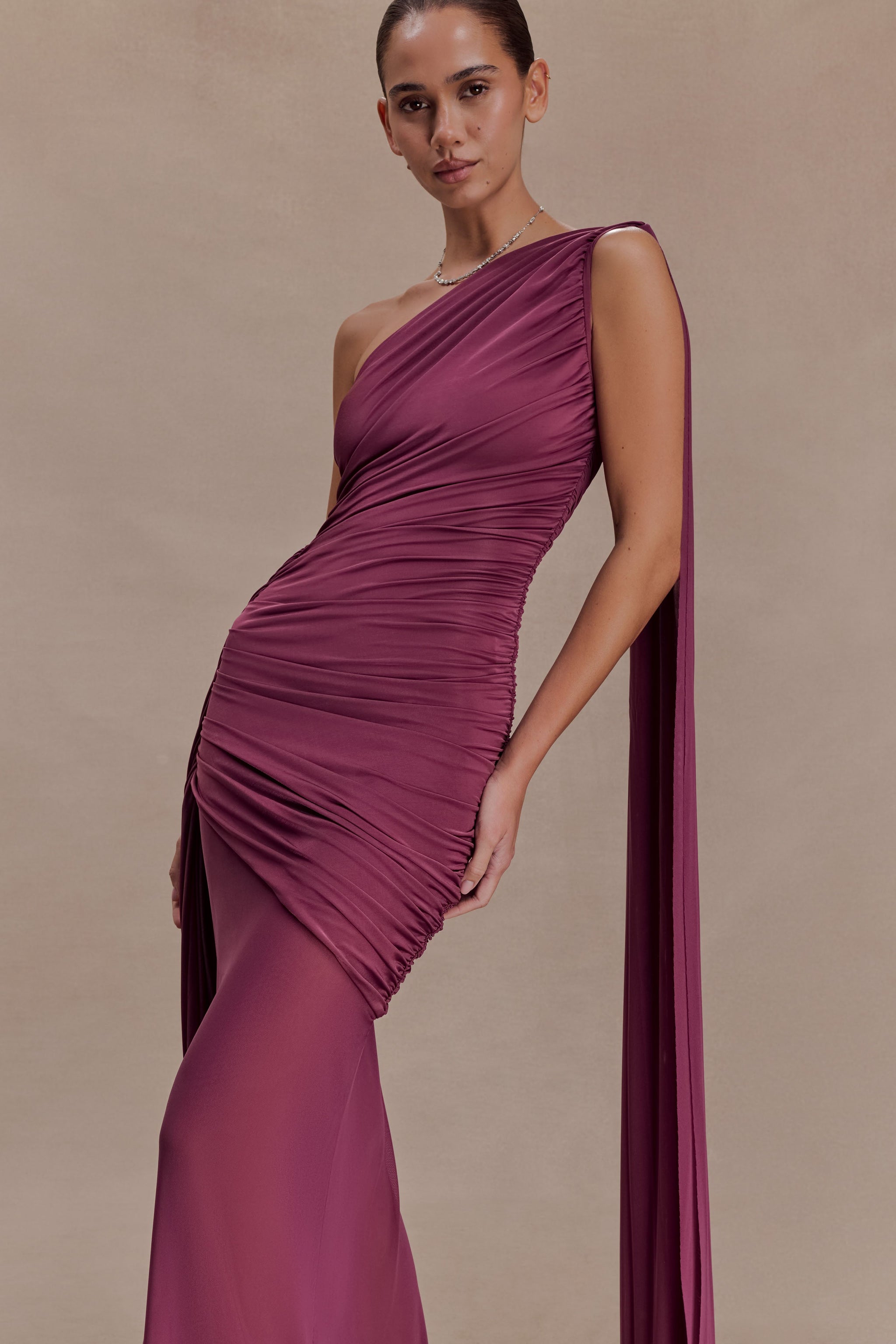 Mesh Splicing Jersey Cape Sleeve Maxi Dress