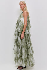 Mesh Floral Ruffle Maxi Dress