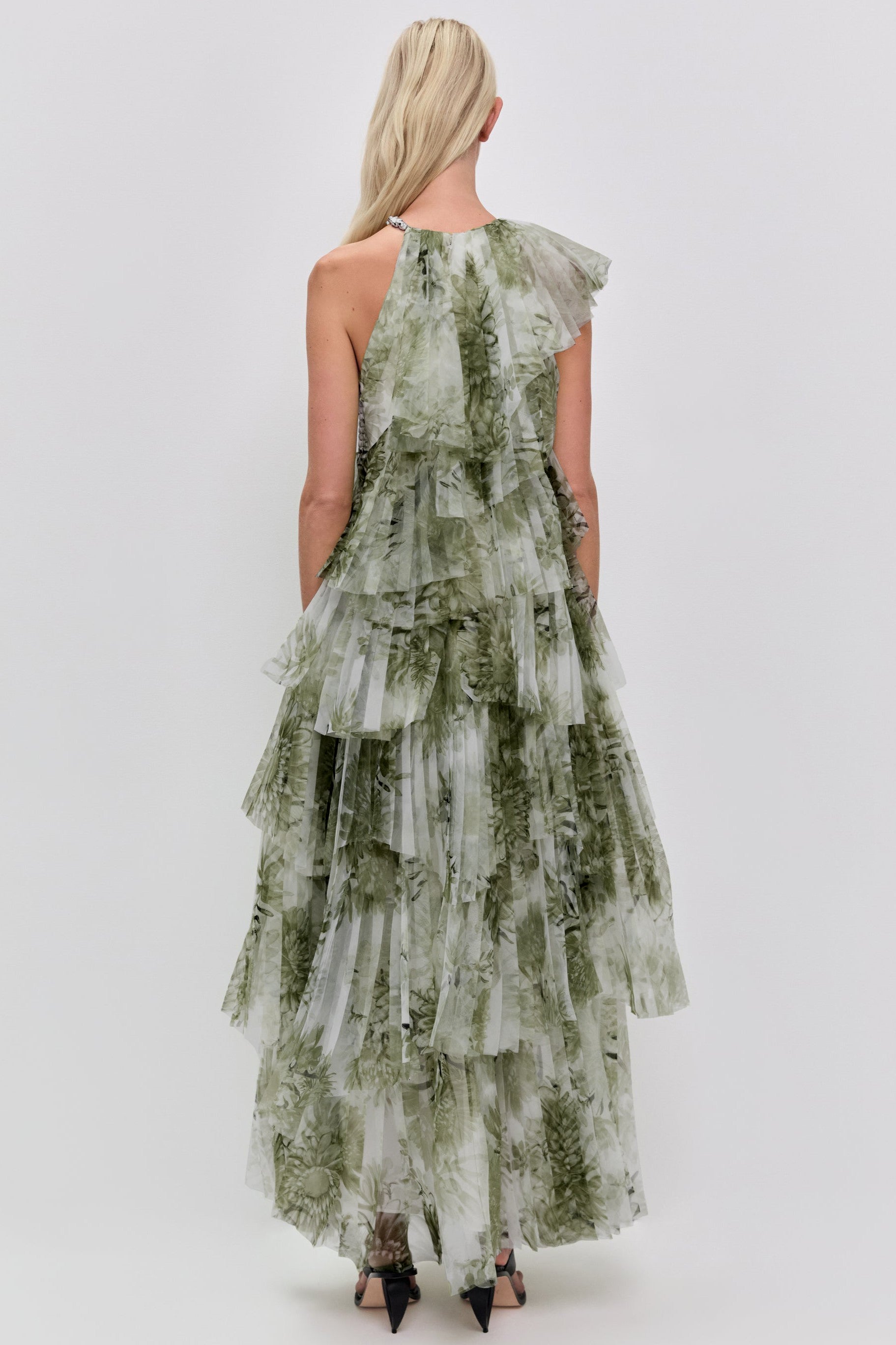 Mesh Floral Ruffle Maxi Dress