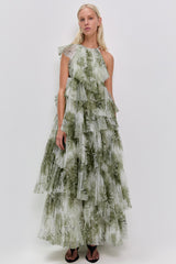 Mesh Floral Ruffle Maxi Dress