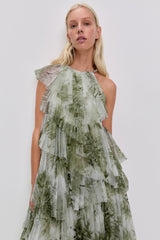 Mesh Floral Ruffle Maxi Dress