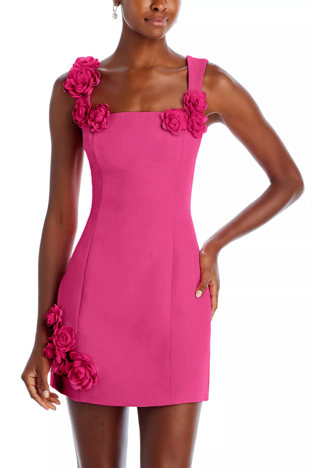 Jersey 3D Flower Square Collar Mini Dress
