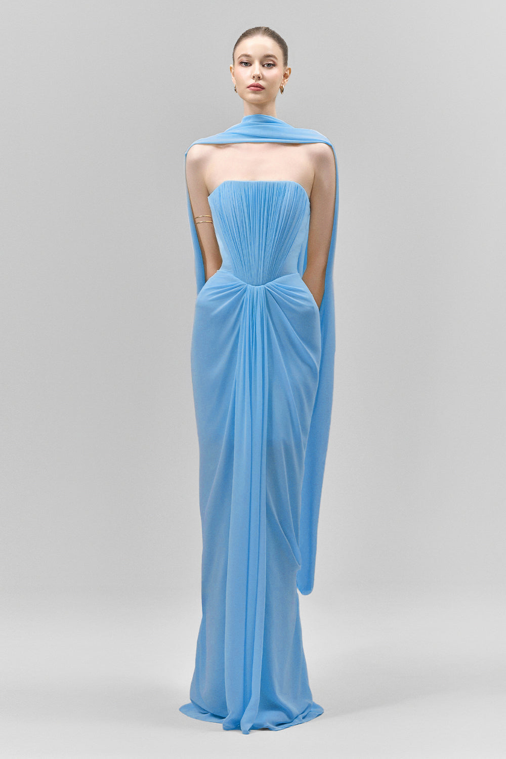 Chiffon Off-Shoulder Ruched Maxi Dress