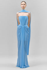 Chiffon Off-Shoulder Ruched Maxi Dress
