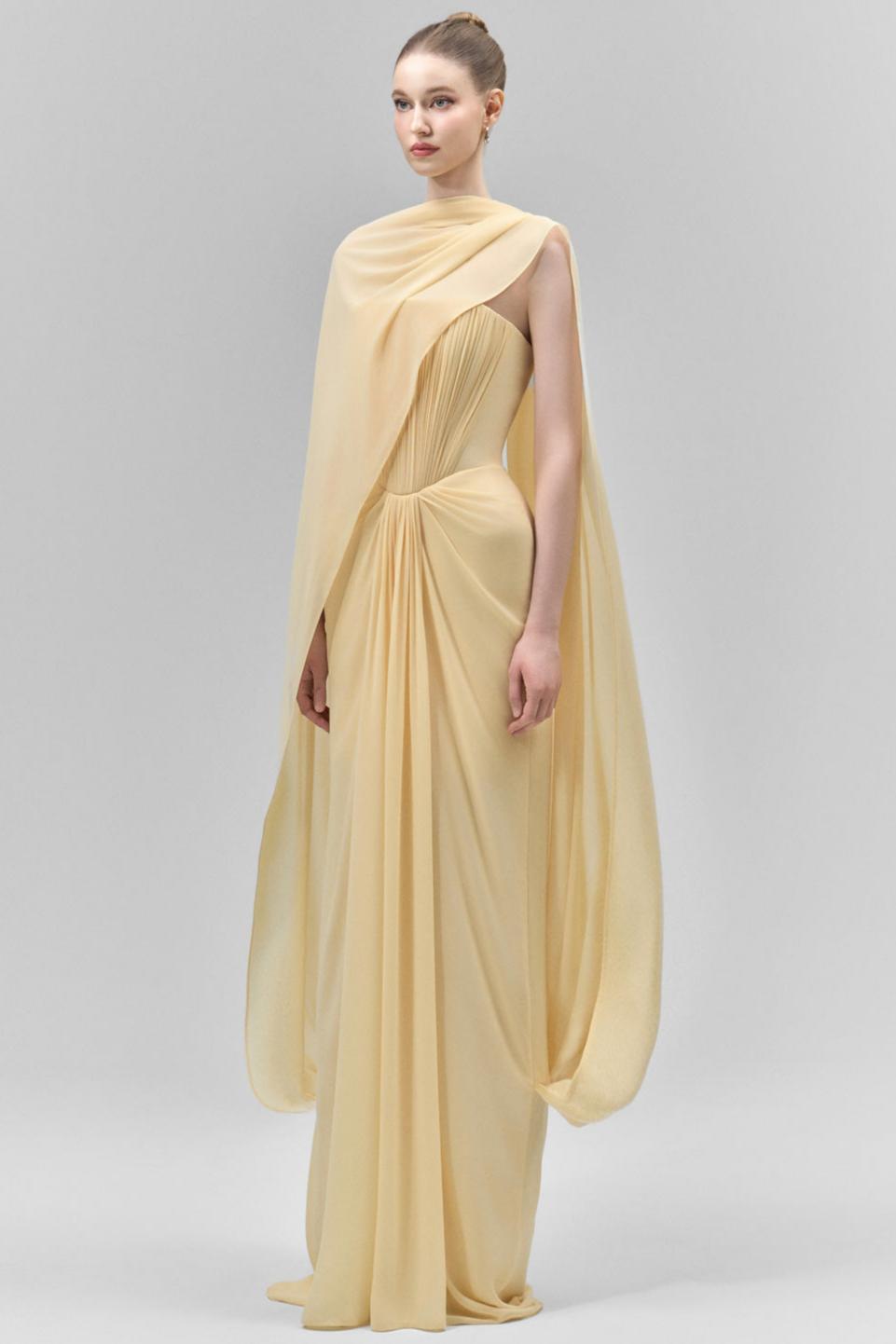 Chiffon Off-Shoulder Ruched Maxi Dress